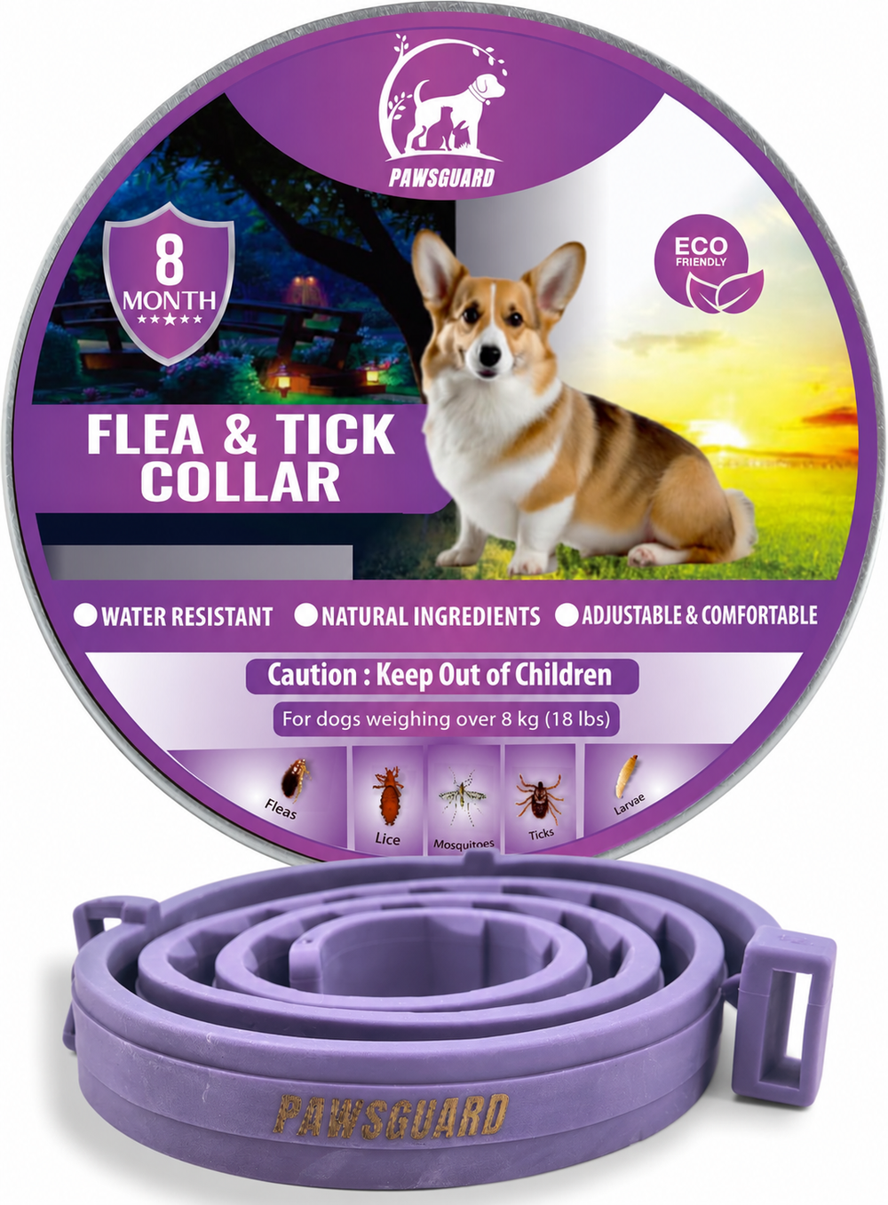 Pawsguard Flea Tick Collar for Dogs – Adjustable, Water-Resistant, Natural Ingredients, Up to 8 Months (Single)