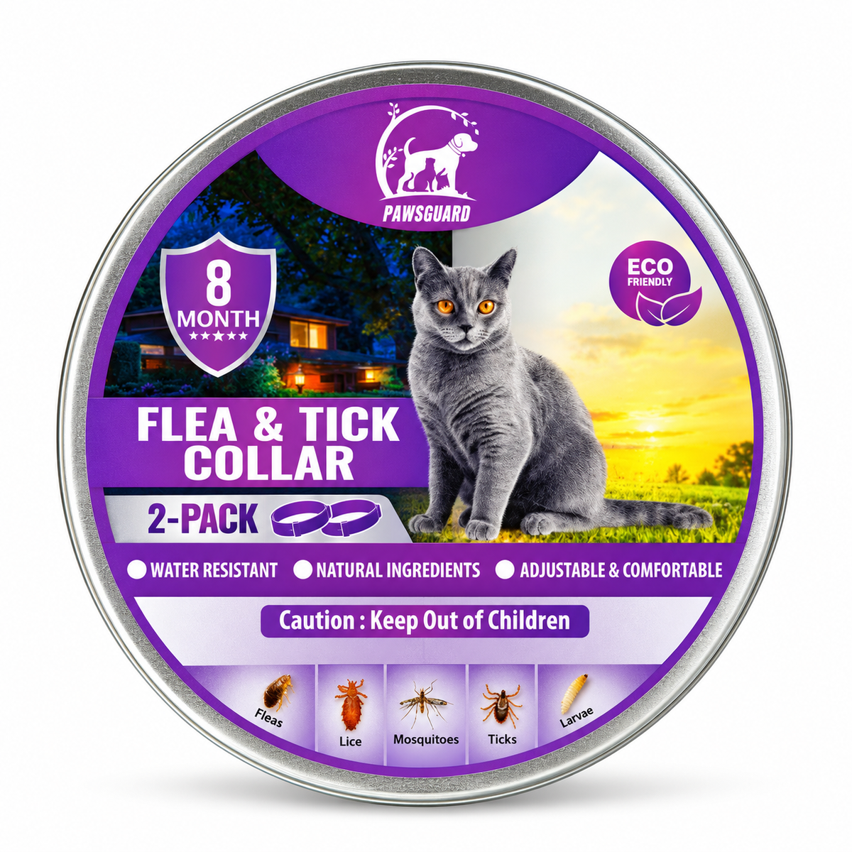 PawsGuard Flea & Tick Collar for Cats – 2 Pack