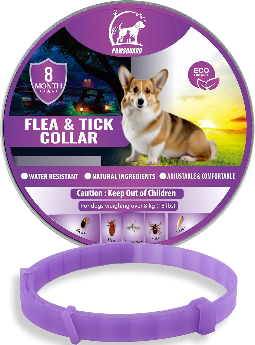 PawsGuard flea and tick collar for dogs single purple