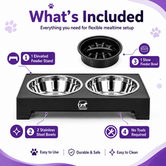 What is included with the PawsGuard elevated dog feeder
