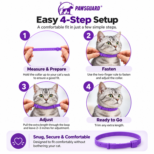 PawsGuard cat flea and tick collar four-step fitting guide